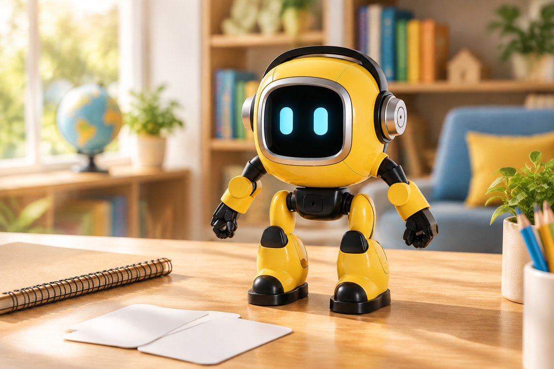 N2 humanoid AI desktop robot on a study desk for interactive learning and play