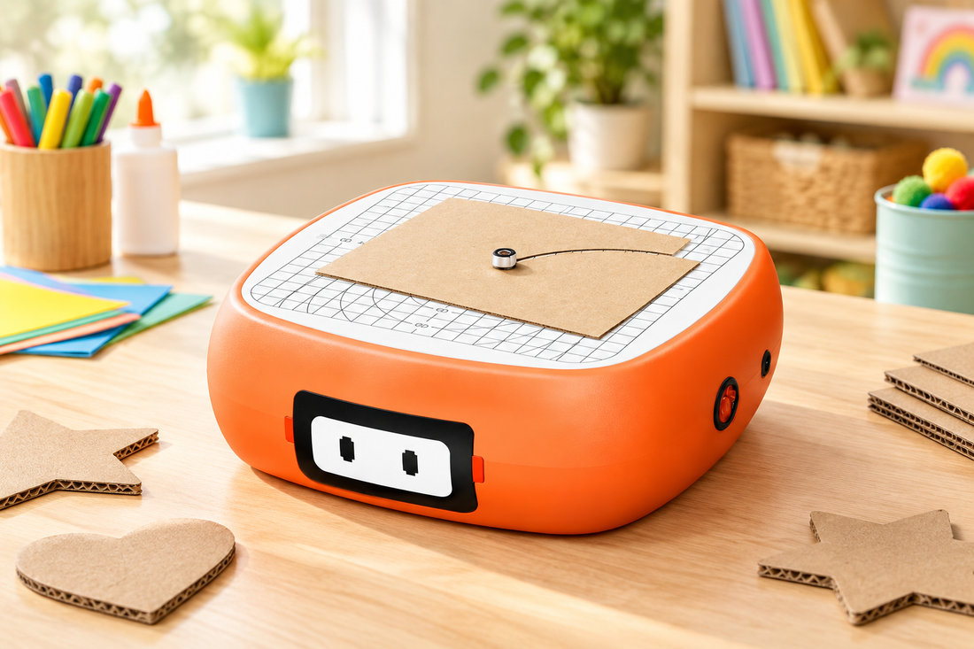 N3 Electric Kids Safety Cardboard Cutter on a craft table for child-friendly cardboard DIY projects