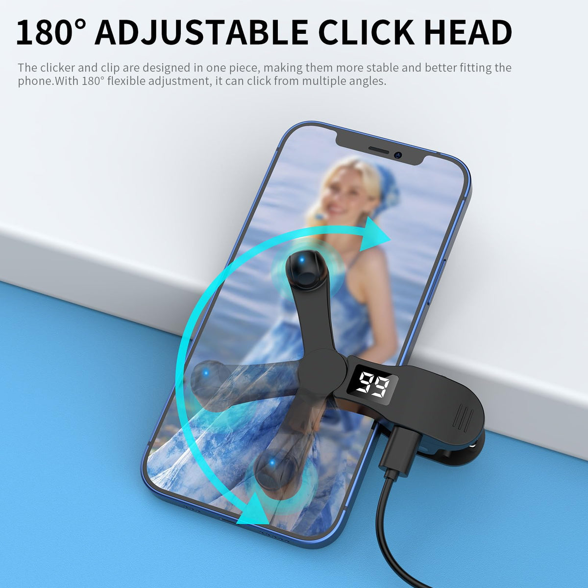 E5 Type-C Auto Clicker for Phones & Tablets with Adjustable Speed and 180° Head