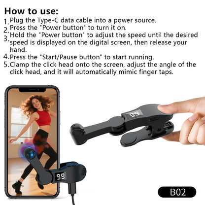 E5 Type-C Auto Clicker for Phones & Tablets with Adjustable Speed and 180° Head