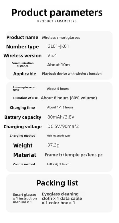 V14 Smart Audio Glasses | Bluetooth 5.4, Open-Ear Stereo, Touch Control, Calls & Music