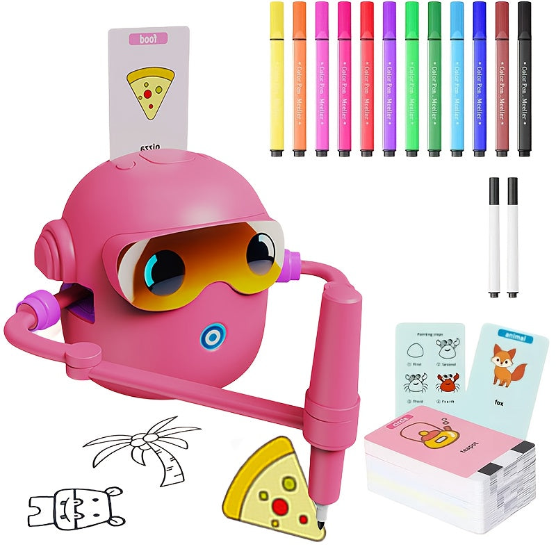 N7 Drawing Robot for Kids - Interactive Educational Drawing Robot | Magic Painting Toy | 100 Word Cards | 14 Pens
