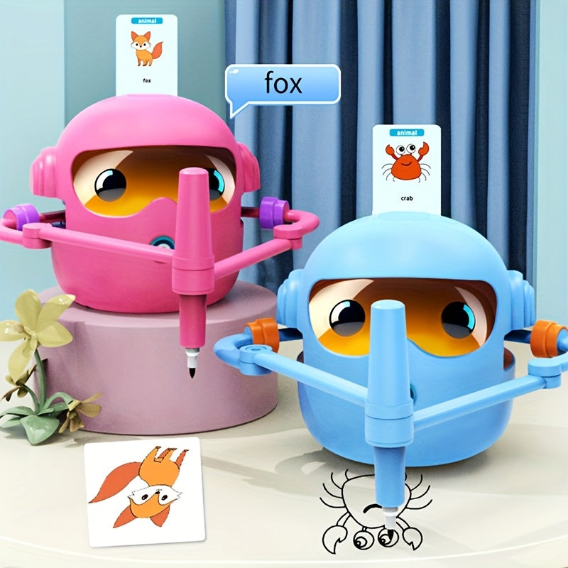 N7 Drawing Robot for Kids - Interactive Educational Drawing Robot | Magic Painting Toy | 100 Word Cards | 14 Pens