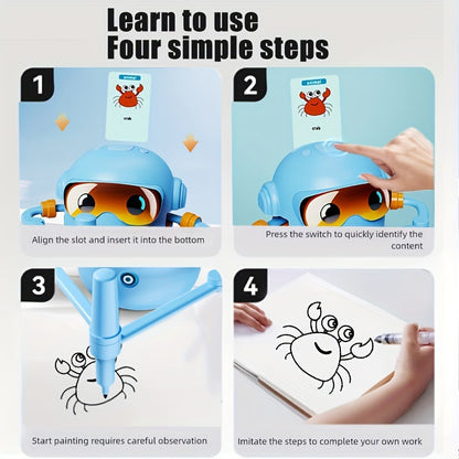 N7 Drawing Robot for Kids - Interactive Educational Drawing Robot | Magic Painting Toy | 100 Word Cards | 14 Pens