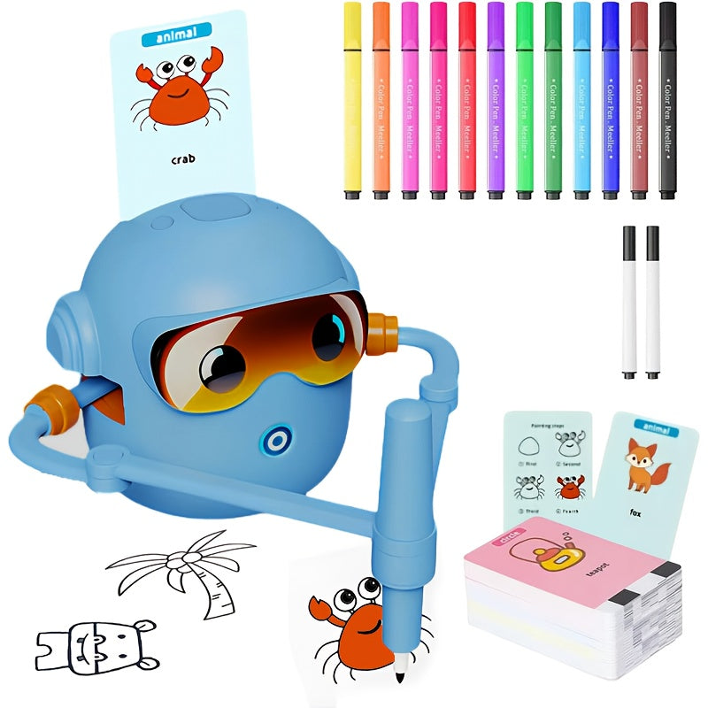 N7 Drawing Robot for Kids - Interactive Educational Drawing Robot | Magic Painting Toy | 100 Word Cards | 14 Pens