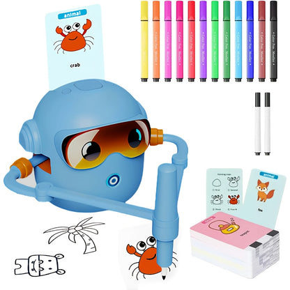 N7 Drawing Robot for Kids - Interactive Educational Drawing Robot | Magic Painting Toy | 100 Word Cards | 14 Pens