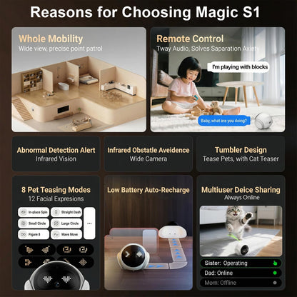 N5 Magic S1 Indoor Security Robot Camera - 1080P Portable Pet Camera with App Control Two-Way Audio, Night Vision, Automatic Charging