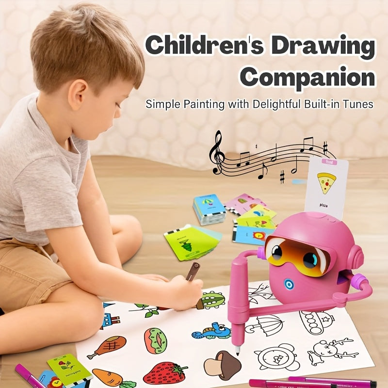 N7 Drawing Robot for Kids - Interactive Educational Drawing Robot | Magic Painting Toy | 100 Word Cards | 14 Pens