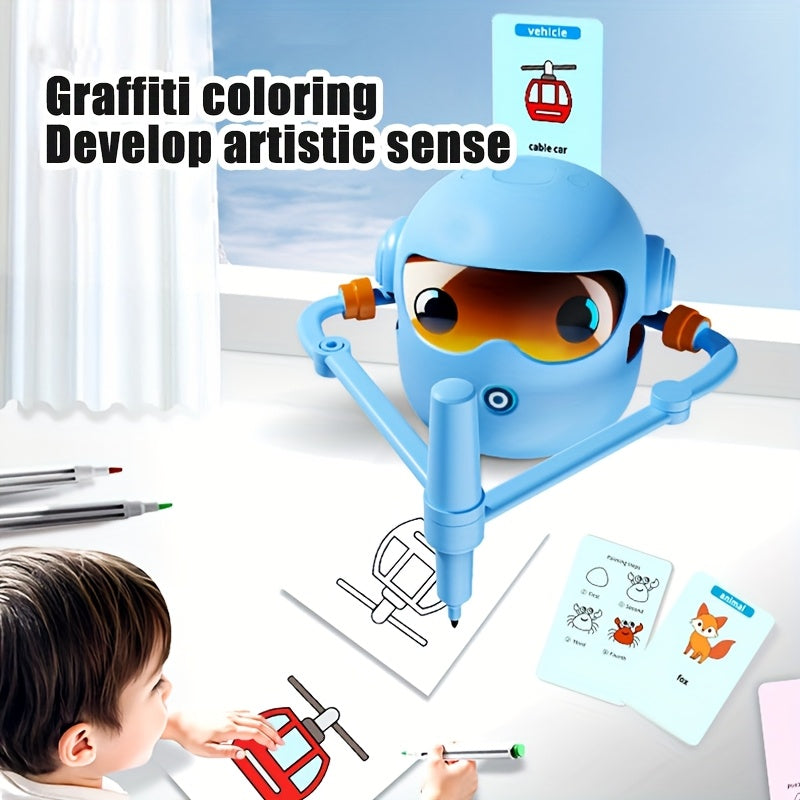 N7 Drawing Robot for Kids - Interactive Educational Drawing Robot | Magic Painting Toy | 100 Word Cards | 14 Pens