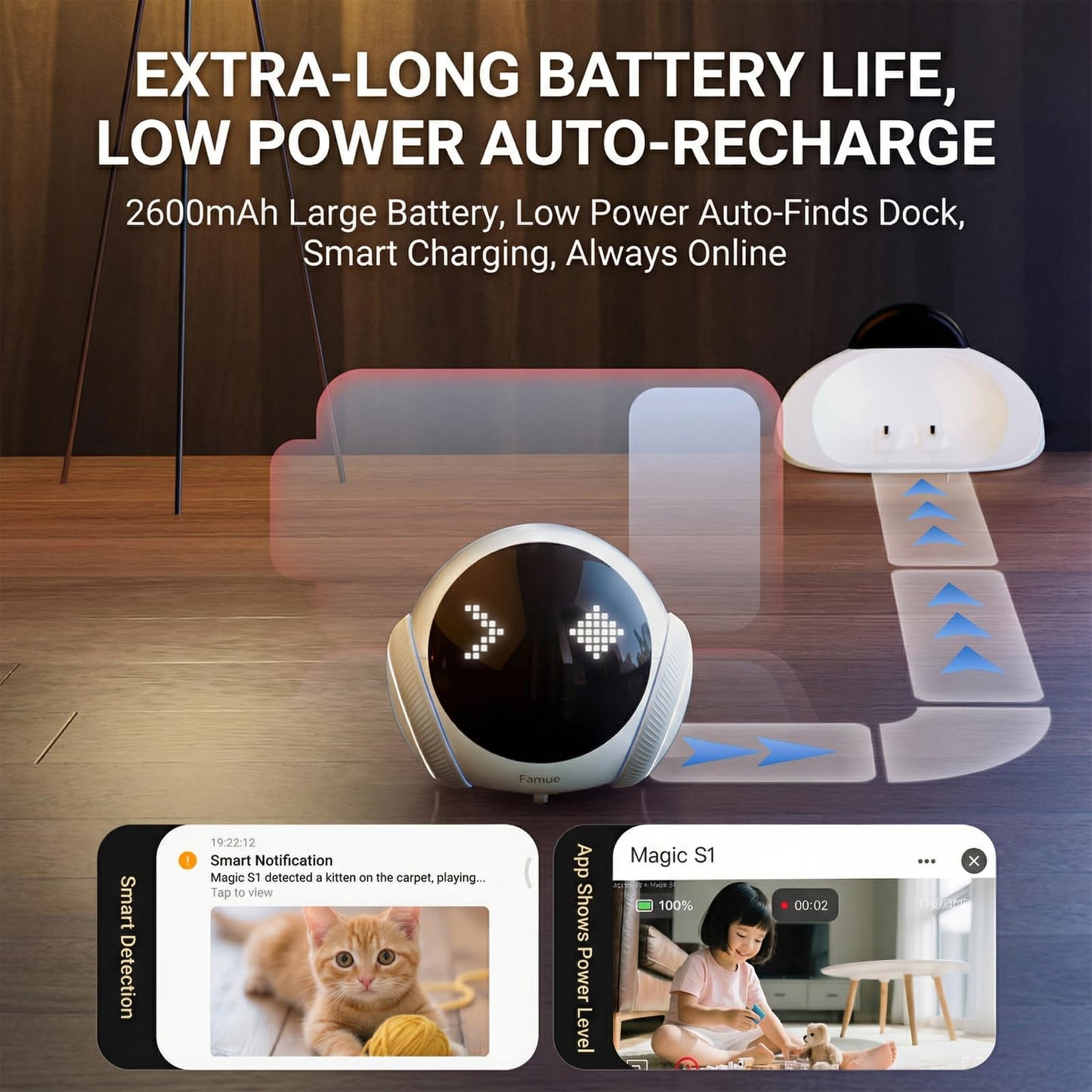 N5 Magic S1 Indoor Security Robot Camera - 1080P Portable Pet Camera with App Control Two-Way Audio, Night Vision, Automatic Charging
