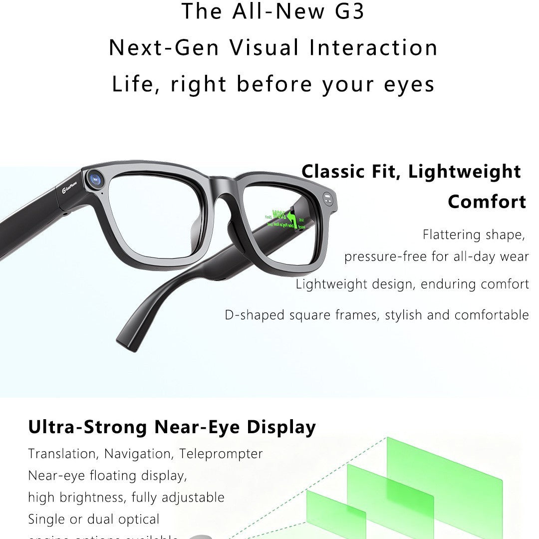 V1-G3 AR Smart Glasses – AI Voice & Image Recognition Bluetooth Wearable Tech - Dual-lens waveguide + camera