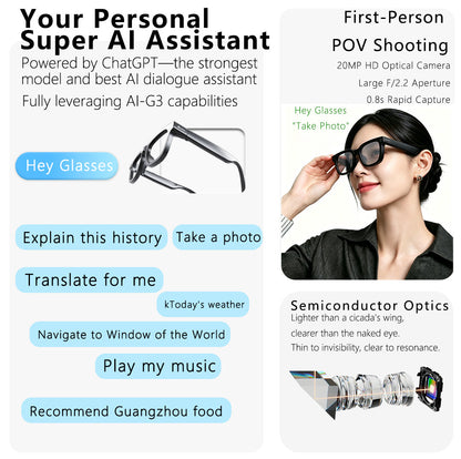 V1-G3 AR Smart Glasses – AI Voice & Image Recognition Bluetooth Wearable Tech - Dual-lens waveguide + camera