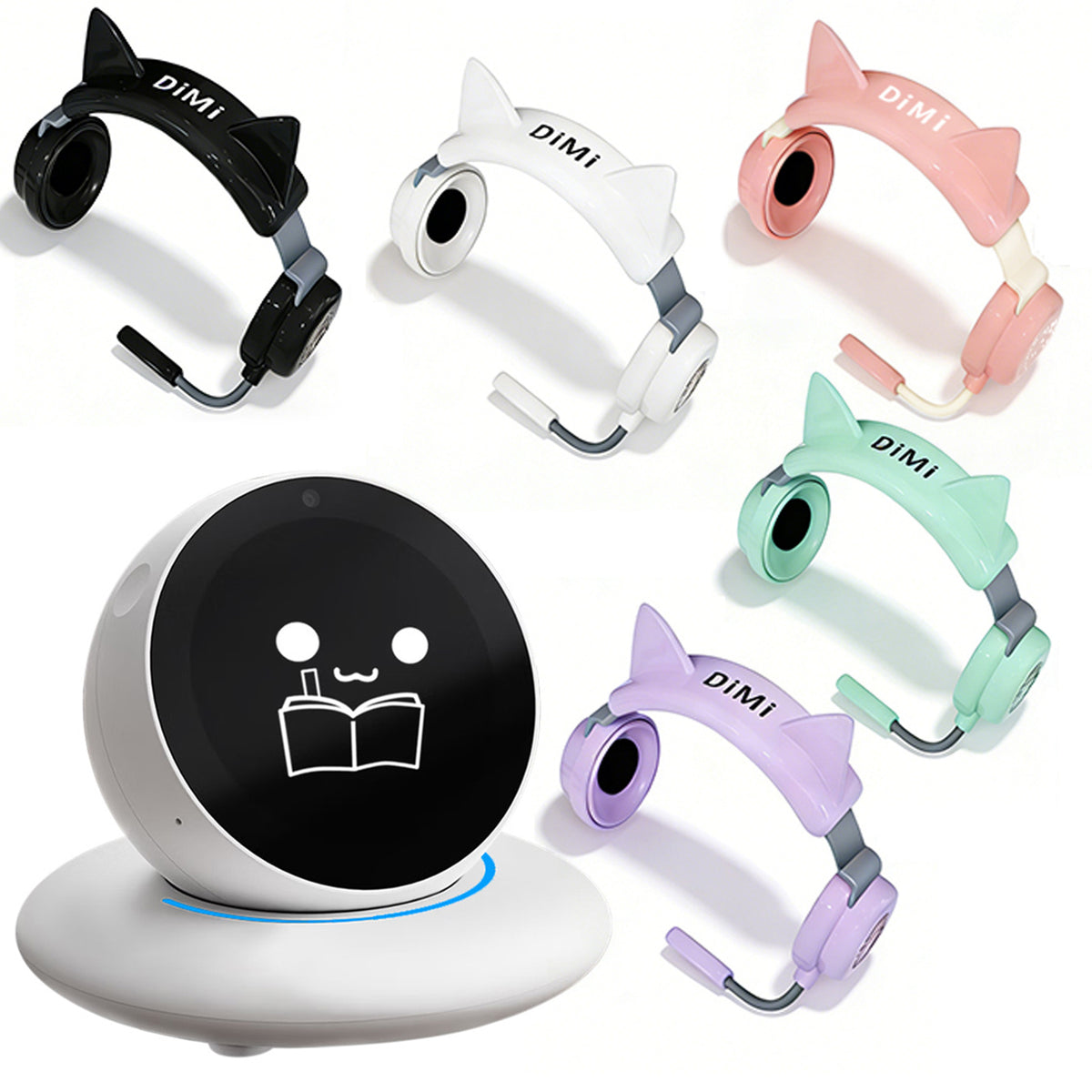 N1 DiMi Desktop Robot - AI Car Assistant Companion Emotional Exchange Partner Growing Robot with 100+ Emojis - Includes 5 accessories in different colors.