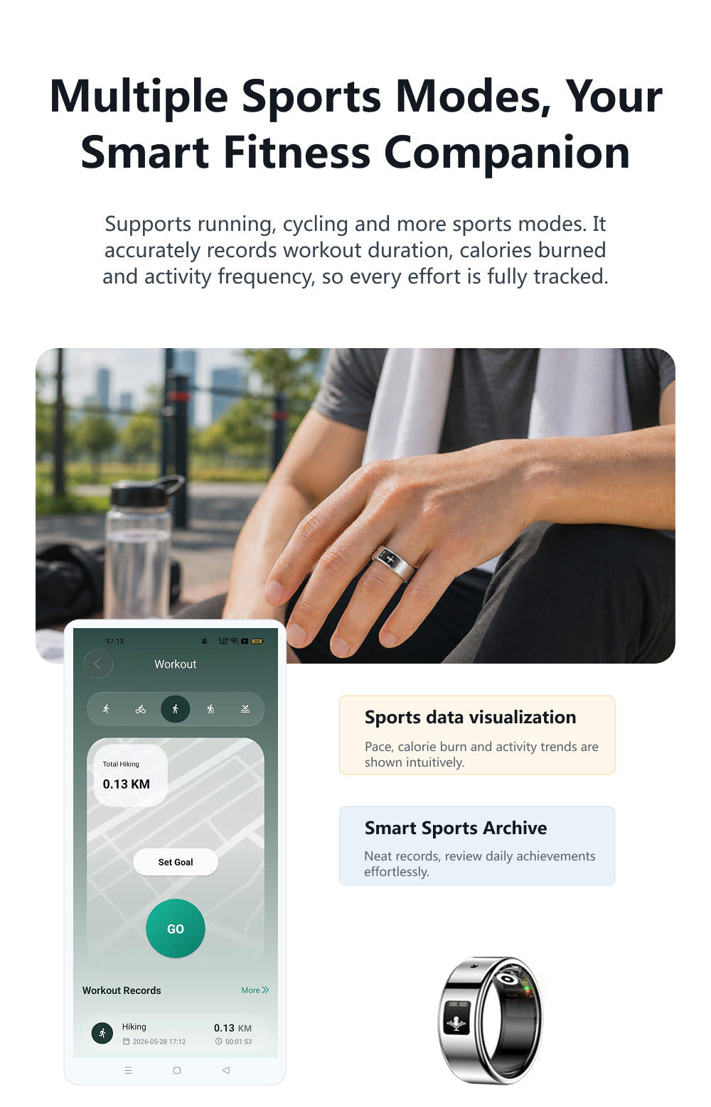 R12 Smart Ring — IP68 Waterproof, AI Recording & Translation, Heart Rate & Sleep Monitoring