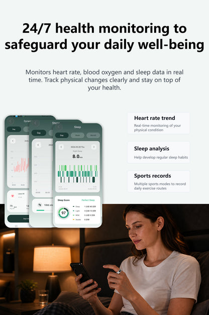 R12 Smart Ring — IP68 Waterproof, AI Recording & Translation, Heart Rate & Sleep Monitoring
