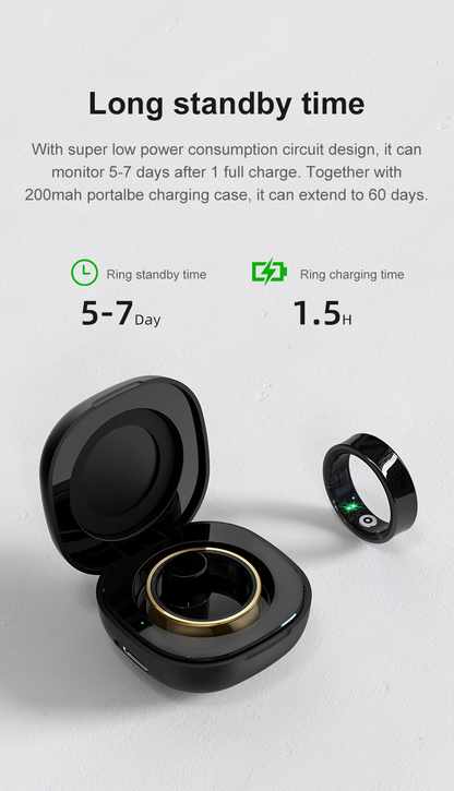 RZ09 Smart Fitness Ring — Stainless Steel, 5ATM Waterproof, Skin Temperature, Heart Rate & Sleep | 5–7 Day Battery
