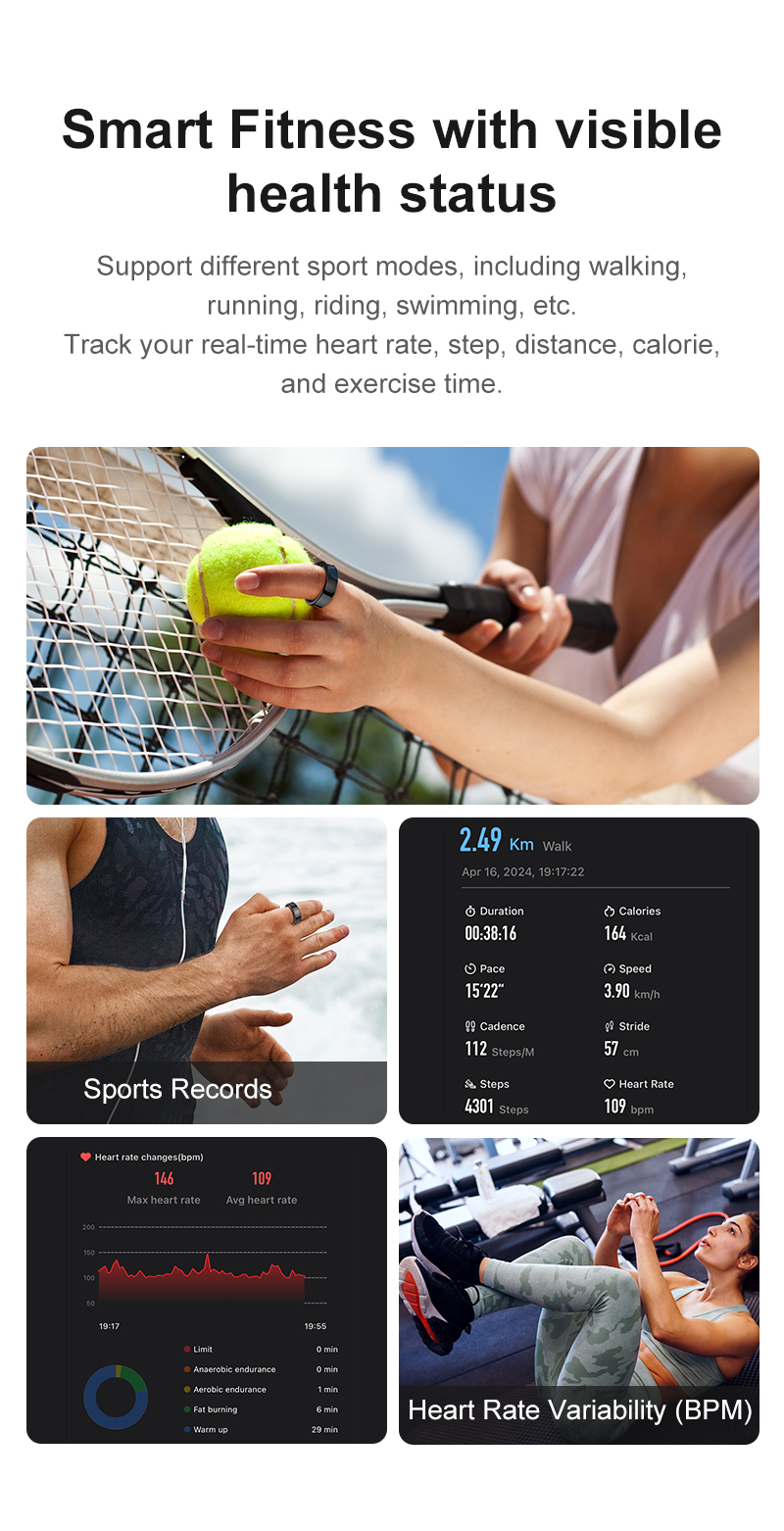 RZ09 Smart Fitness Ring — Stainless Steel, 5ATM Waterproof, Skin Temperature, Heart Rate & Sleep | 5–7 Day Battery