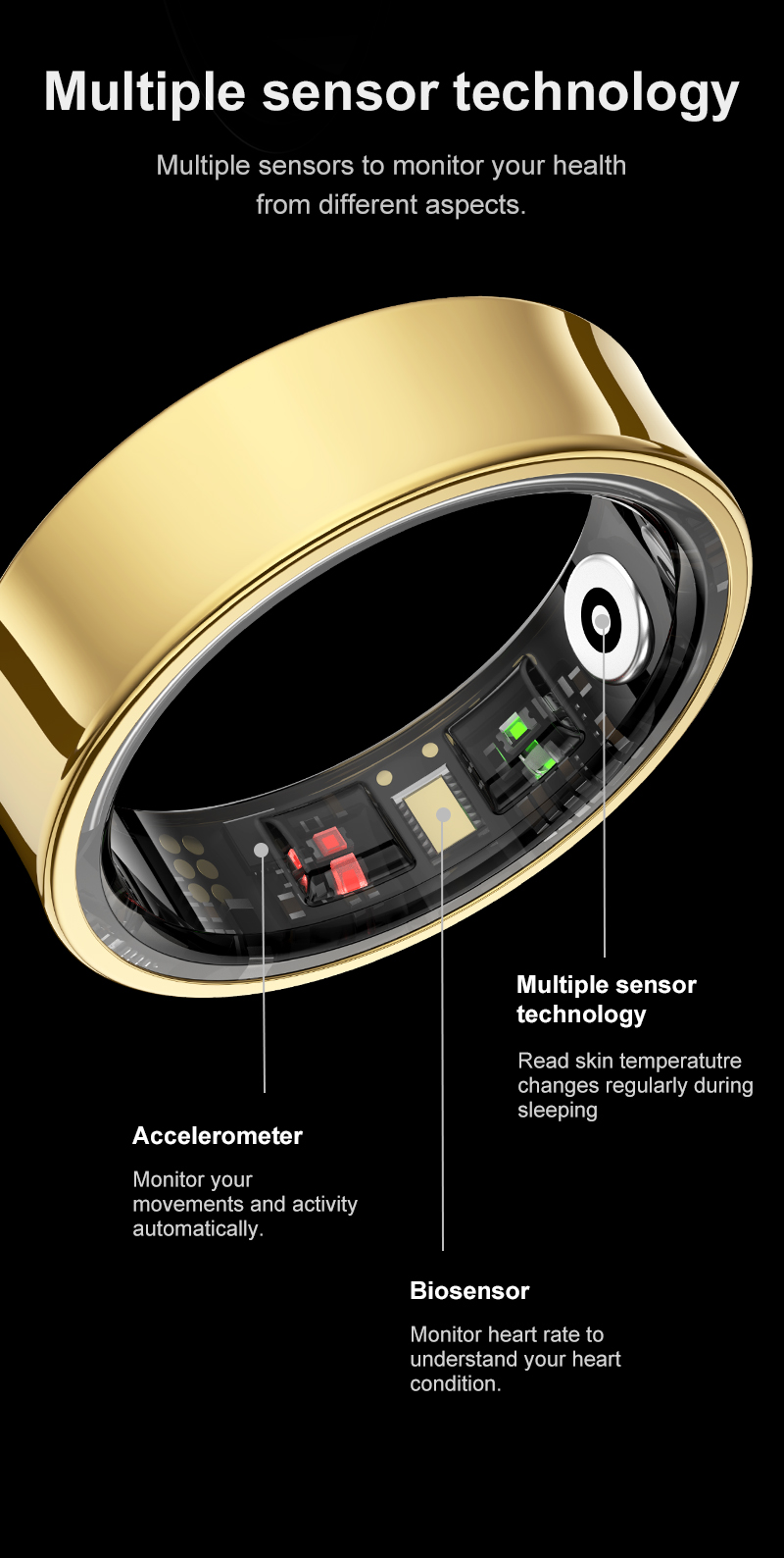 RZ09 Smart Fitness Ring — Stainless Steel, 5ATM Waterproof, Skin Temperature, Heart Rate & Sleep | 5–7 Day Battery
