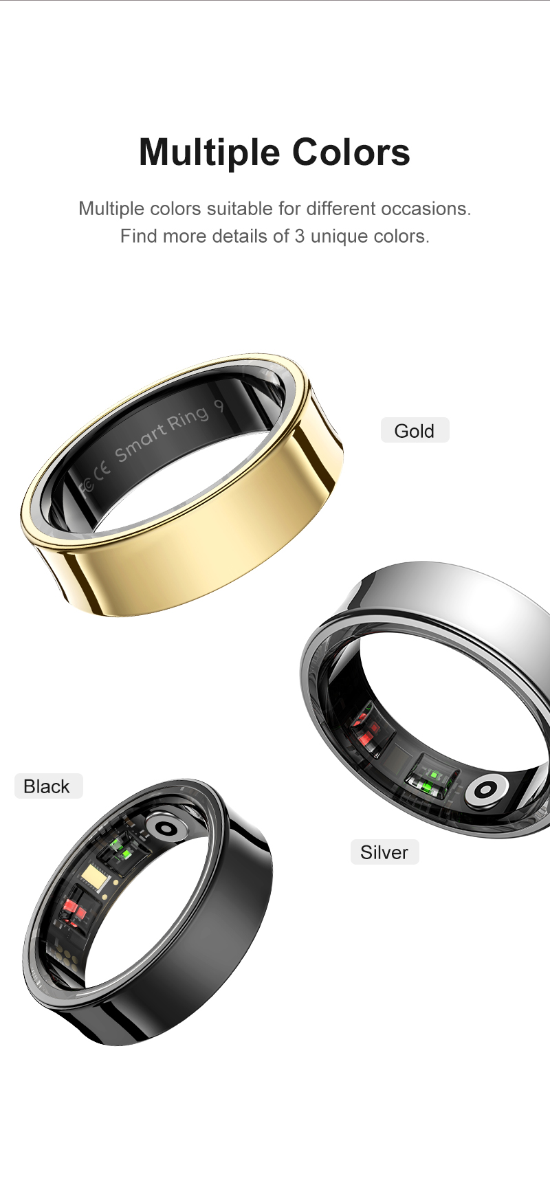 RZ09 Smart Fitness Ring — Stainless Steel, 5ATM Waterproof, Skin Temperature, Heart Rate & Sleep | 5–7 Day Battery