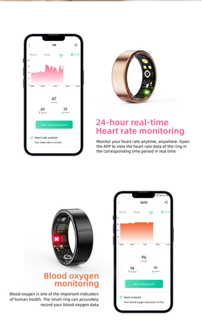 R15 Smart Ring — IP68 Waterproof, Heart Rate & Blood Pressure, Sleep & SpO2 Monitoring | Magnetic Charging | iOS & Android