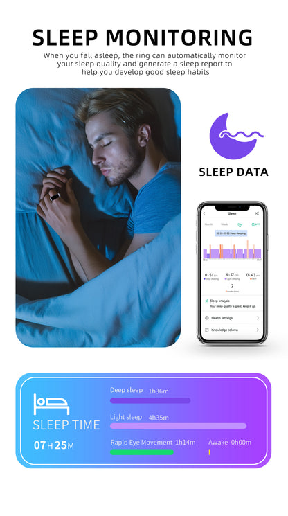 R15 Smart Ring — IP68 Waterproof, Heart Rate & Blood Pressure, Sleep & SpO2 Monitoring | Magnetic Charging | iOS & Android