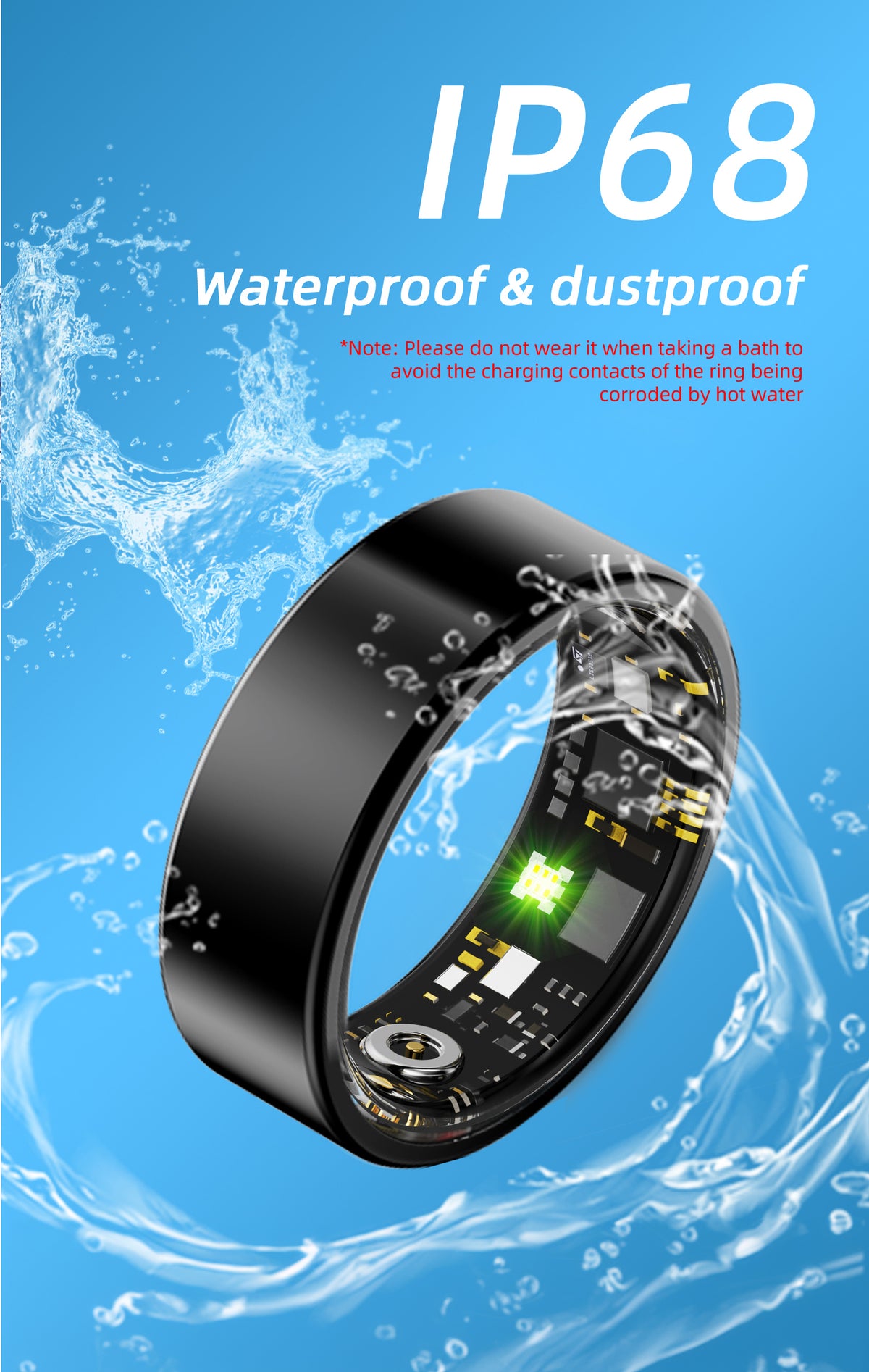 R15 Smart Ring — IP68 Waterproof, Heart Rate & Blood Pressure, Sleep & SpO2 Monitoring | Magnetic Charging | iOS & Android