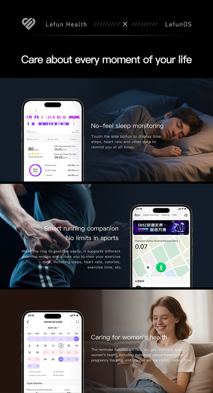 R17 Smart Ring — Heart Rate, Blood Pressure, SpO2 & Sleep Tracking | 5ATM Waterproof | Lefun Health App | Sizes 8–12