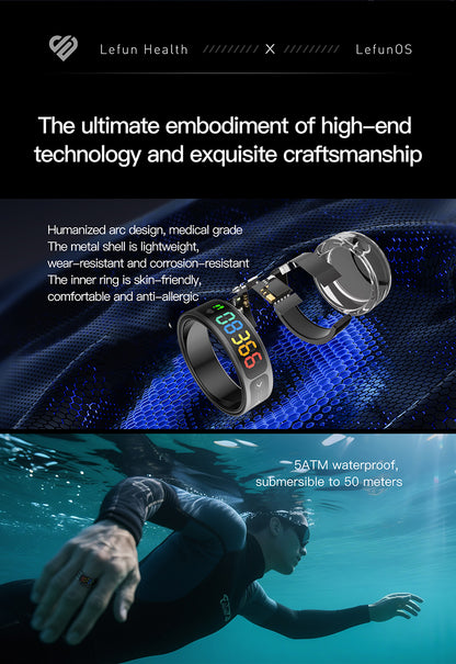 R17 Smart Ring — Heart Rate, Blood Pressure, SpO2 & Sleep Tracking | 5ATM Waterproof | Lefun Health App | Sizes 8–12