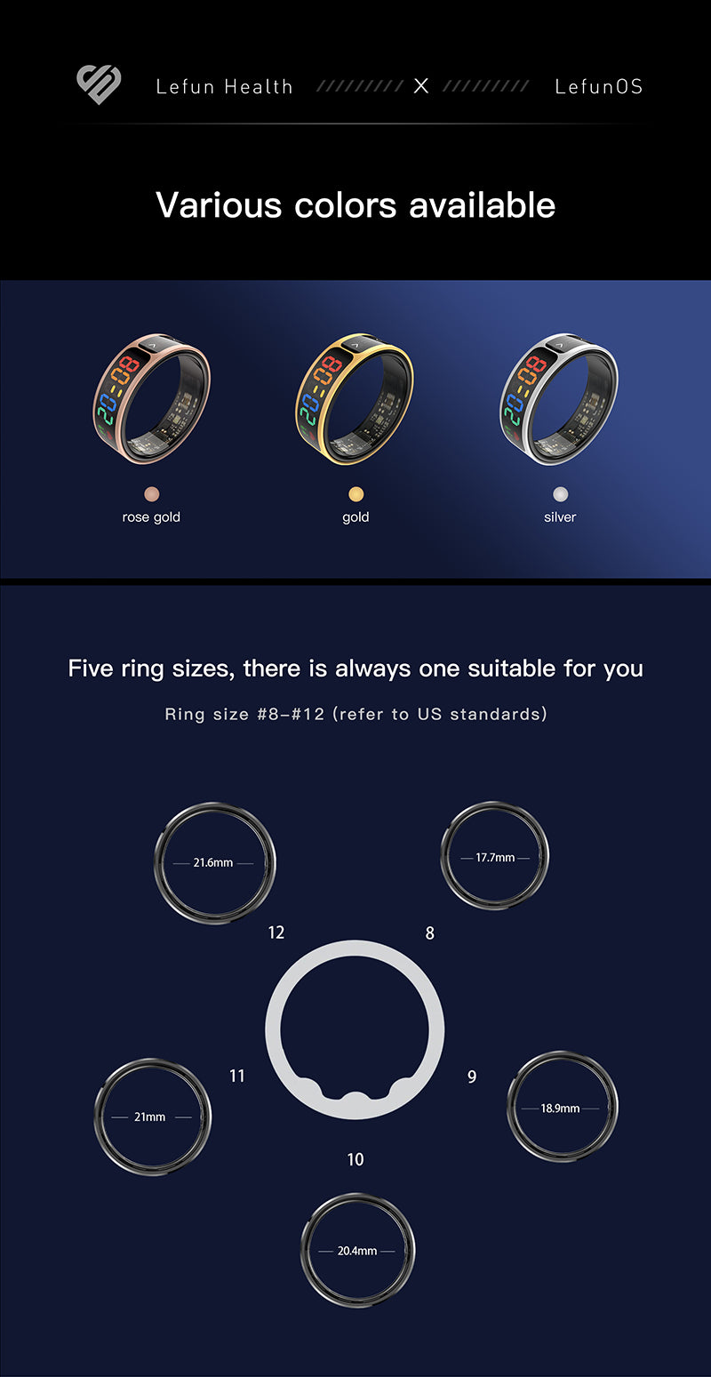 R17 Smart Ring — Heart Rate, Blood Pressure, SpO2 & Sleep Tracking | 5ATM Waterproof | Lefun Health App | Sizes 8–12