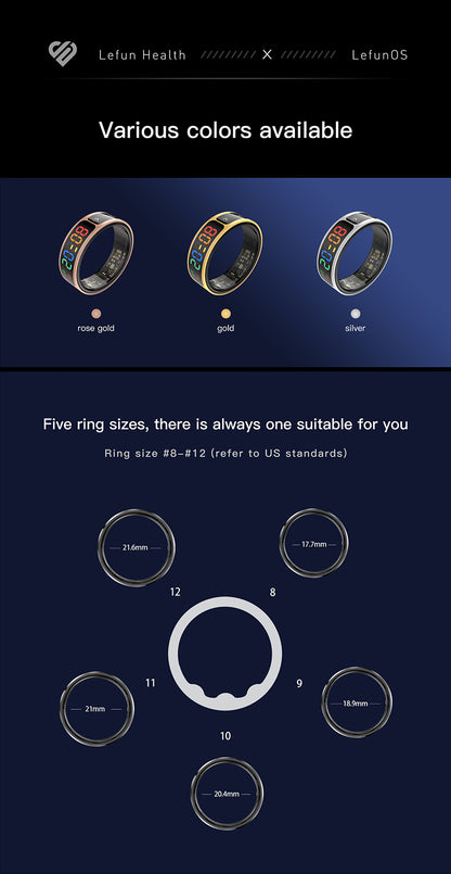 R17 Smart Ring — Heart Rate, Blood Pressure, SpO2 & Sleep Tracking | 5ATM Waterproof | Lefun Health App | Sizes 8–12