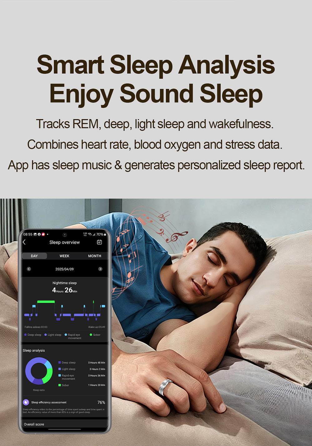R19 Smart Ring, IP68 Waterproof Health Tracker with Heart Rate, Sleep & Pedometer