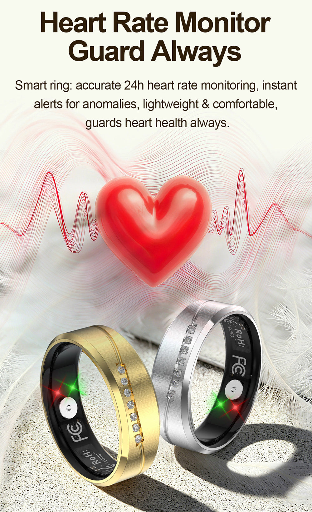 R19 Smart Ring, IP68 Waterproof Health Tracker with Heart Rate, Sleep & Pedometer