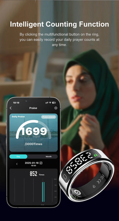 R20 Smart Ring, Heart Rate & Blood Oxygen Tracker with Sleep, Pedometer, Remote Control & Photo Display