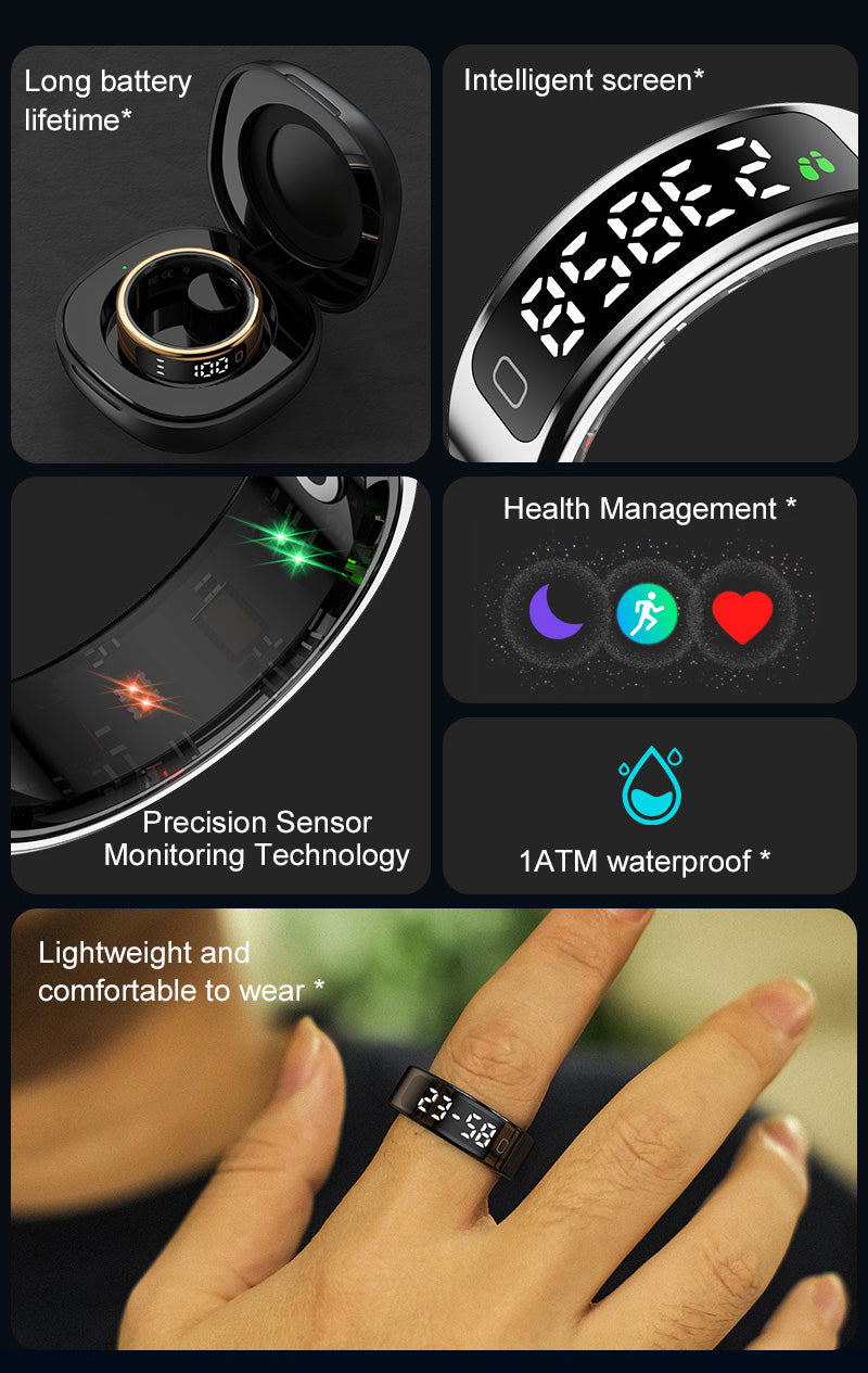 R20 Smart Ring, Heart Rate & Blood Oxygen Tracker with Sleep, Pedometer, Remote Control & Photo Display