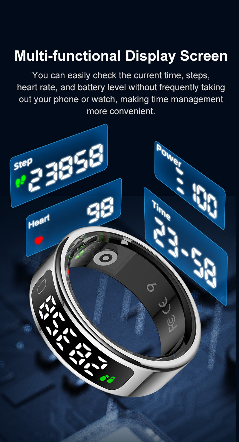 R20 Smart Ring, Heart Rate & Blood Oxygen Tracker with Sleep, Pedometer, Remote Control & Photo Display