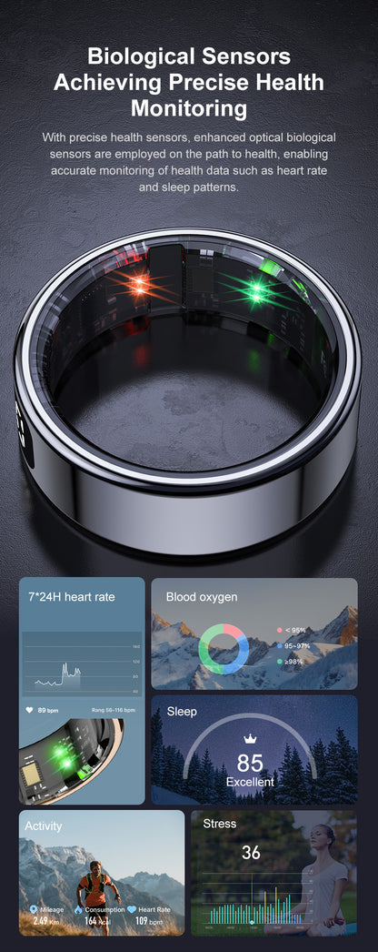 R20 Smart Ring, Heart Rate & Blood Oxygen Tracker with Sleep, Pedometer, Remote Control & Photo Display