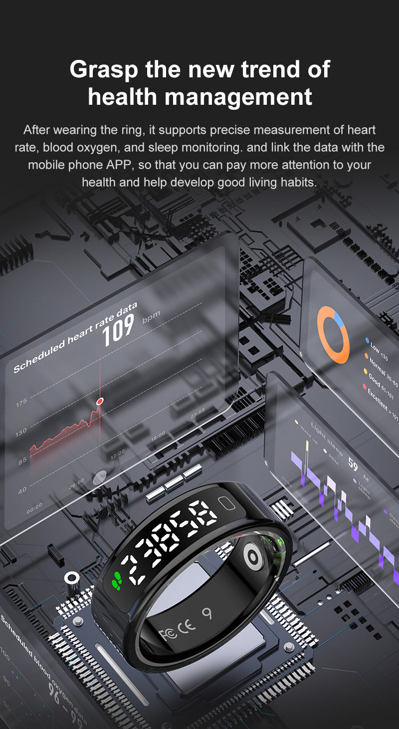 R20 Smart Ring, Heart Rate & Blood Oxygen Tracker with Sleep, Pedometer, Remote Control & Photo Display