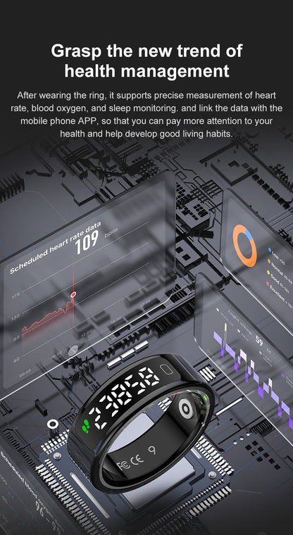 R20 Smart Ring, Heart Rate & Blood Oxygen Tracker with Sleep, Pedometer, Remote Control & Photo Display