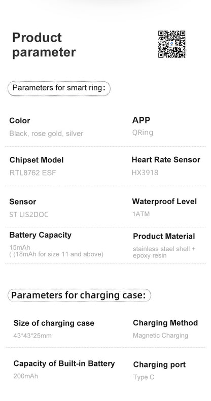 R20 Smart Ring, Heart Rate & Blood Oxygen Tracker with Sleep, Pedometer, Remote Control & Photo Display