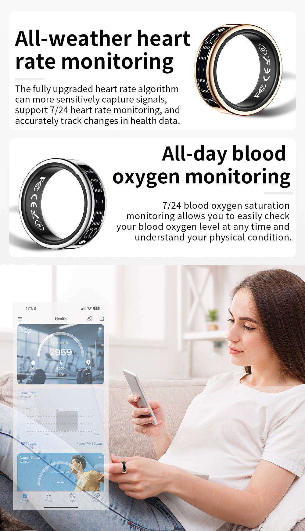 R3 Smart Ring with Prayer Counter & Call Display – IP68 Health Tracker