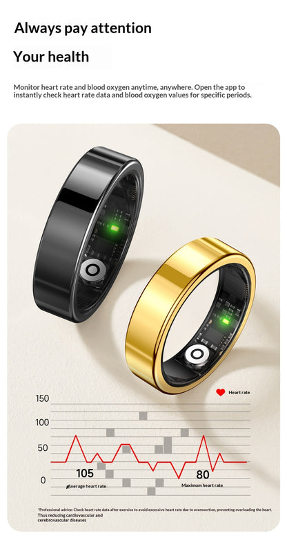 R5 Alloy AMOLED Smart Ring – Heart Rate, Blood Oxygen & Sleep Tracker | IP68 | Magnetic Charging