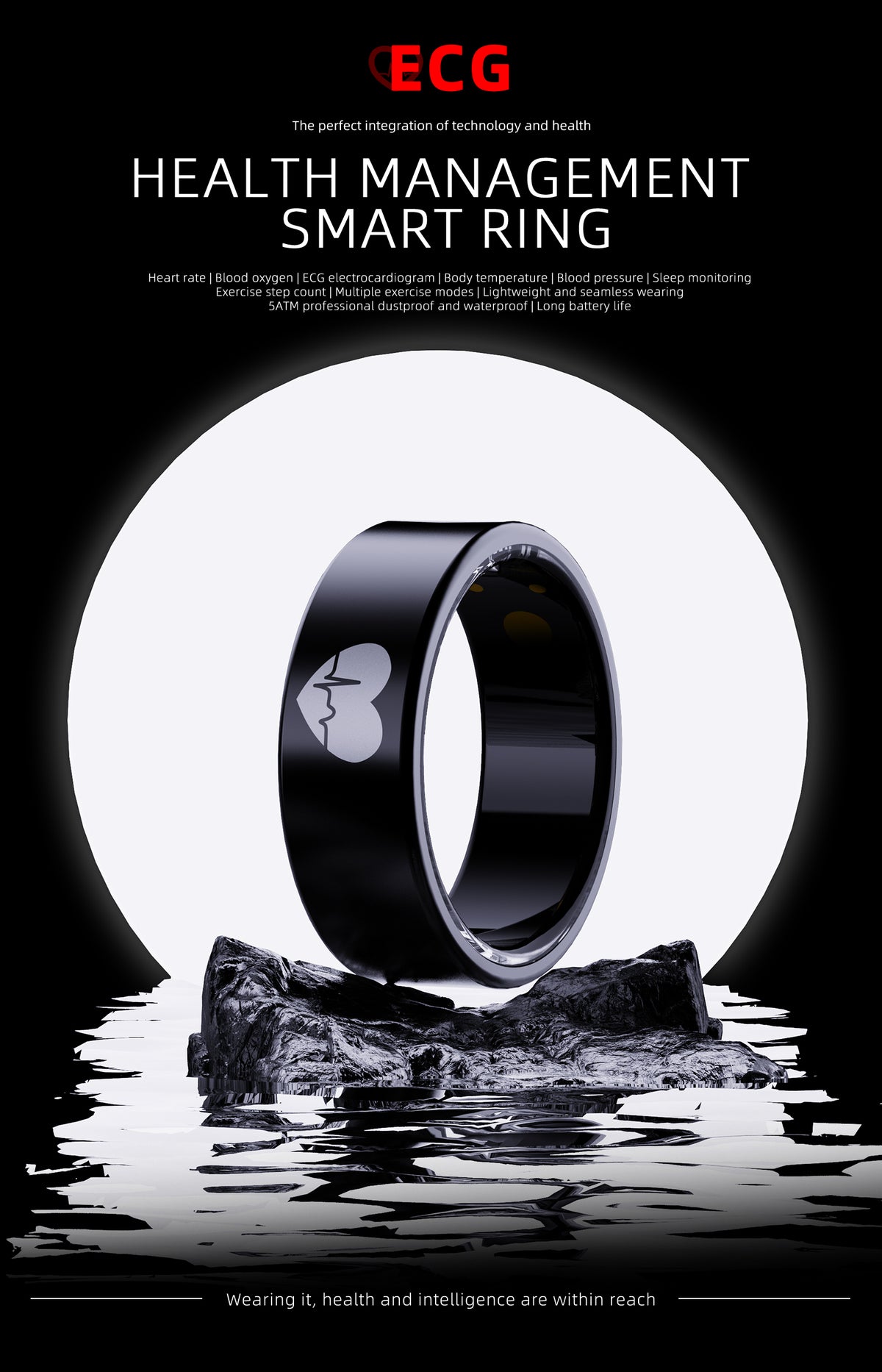 R6 Titanium Smart Ring – ECG, Heart Rate, Blood Oxygen & Sleep Tracker | OLED Display | IP68 Waterproof | BLE