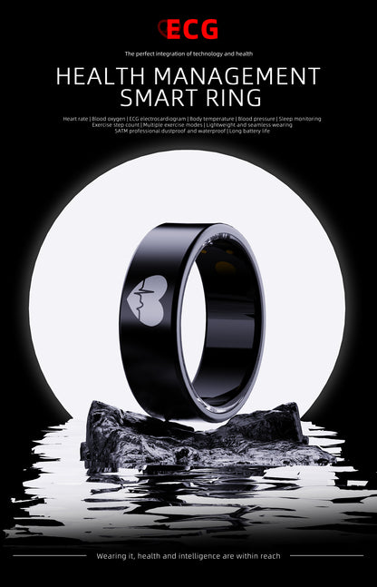R6 Titanium Smart Ring – ECG, Heart Rate, Blood Oxygen & Sleep Tracker | OLED Display | IP68 Waterproof | BLE
