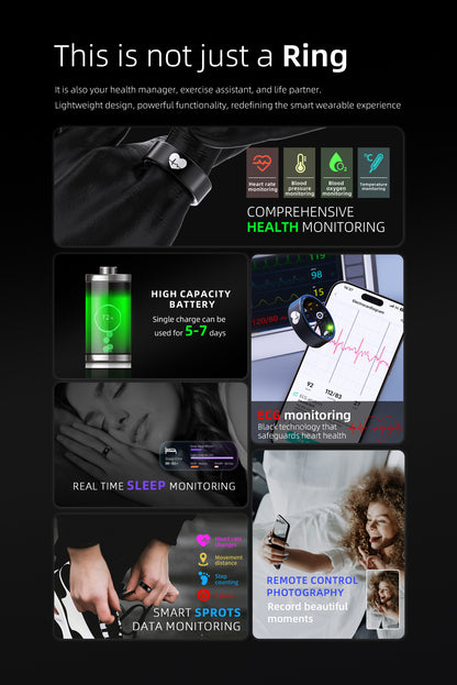 R6 Titanium Smart Ring – ECG, Heart Rate, Blood Oxygen & Sleep Tracker | OLED Display | IP68 Waterproof | BLE