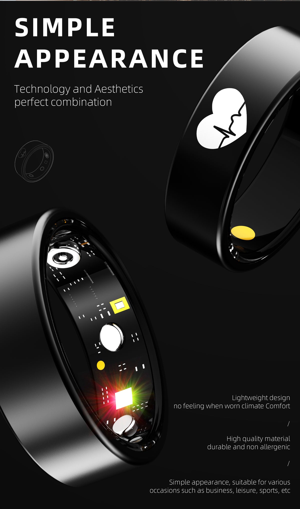 R6 Titanium Smart Ring – ECG, Heart Rate, Blood Oxygen & Sleep Tracker | OLED Display | IP68 Waterproof | BLE