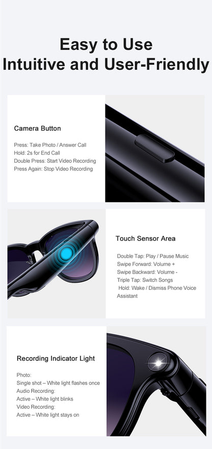 V11 Smart Glasses 8MP Camera – AI Photo, Video, Real-Time Translation & Meeting Recording