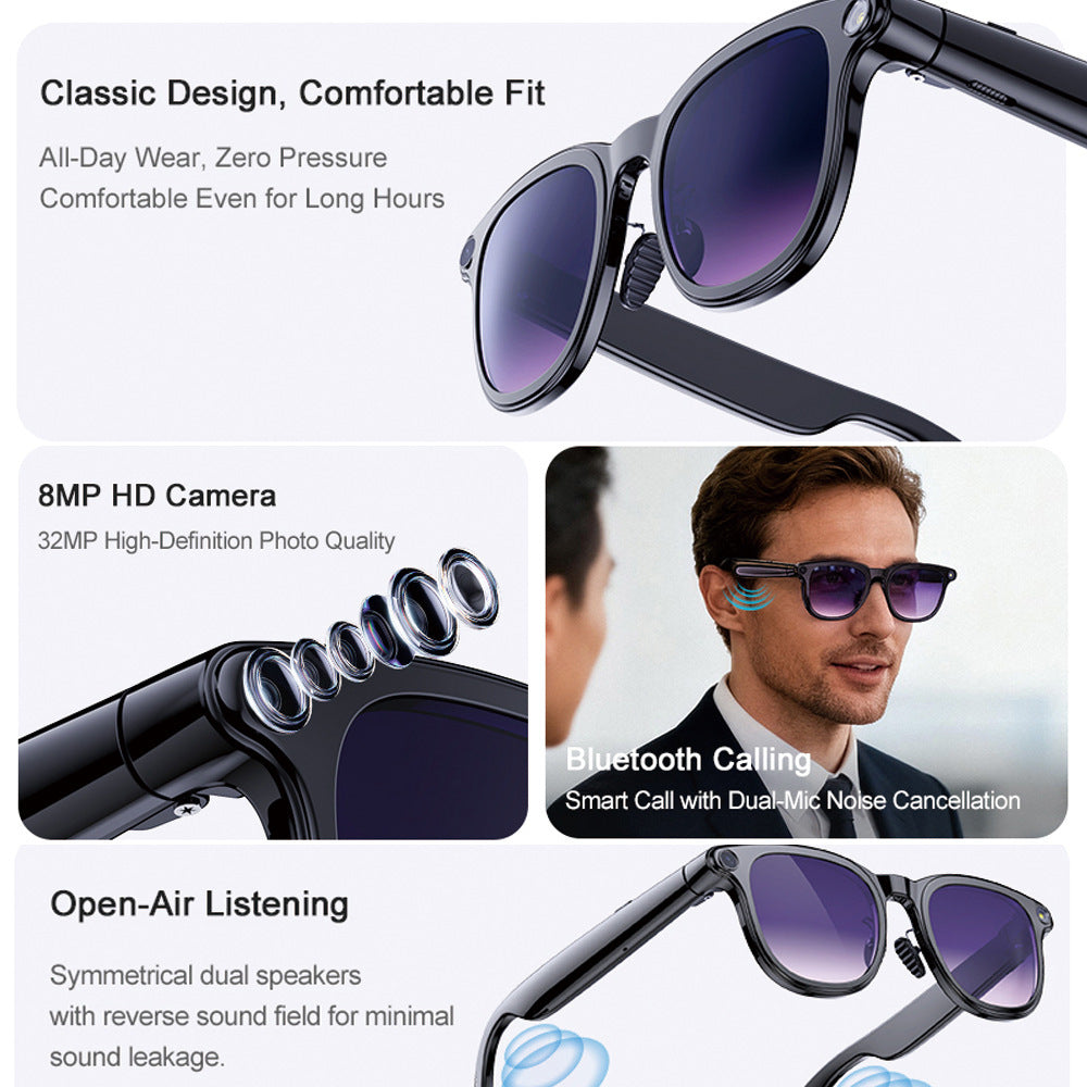 V11 Smart Glasses 8MP Camera – AI Photo, Video, Real-Time Translation & Meeting Recording