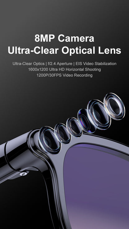 V11 Smart Glasses 8MP Camera – AI Photo, Video, Real-Time Translation & Meeting Recording