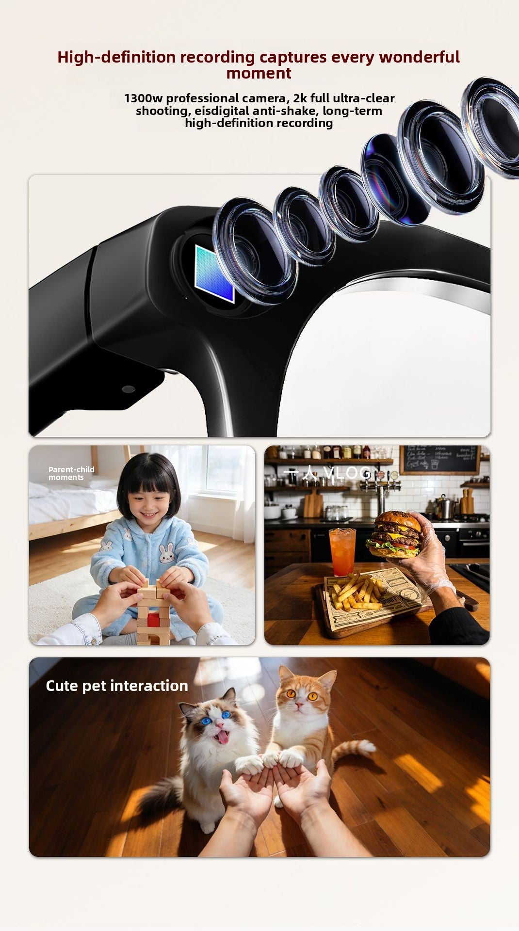 V12 Smart Glasses 13MP HD Camera – AI Real-Time Translation, Photo & Video Recording, 290mAh Type-C