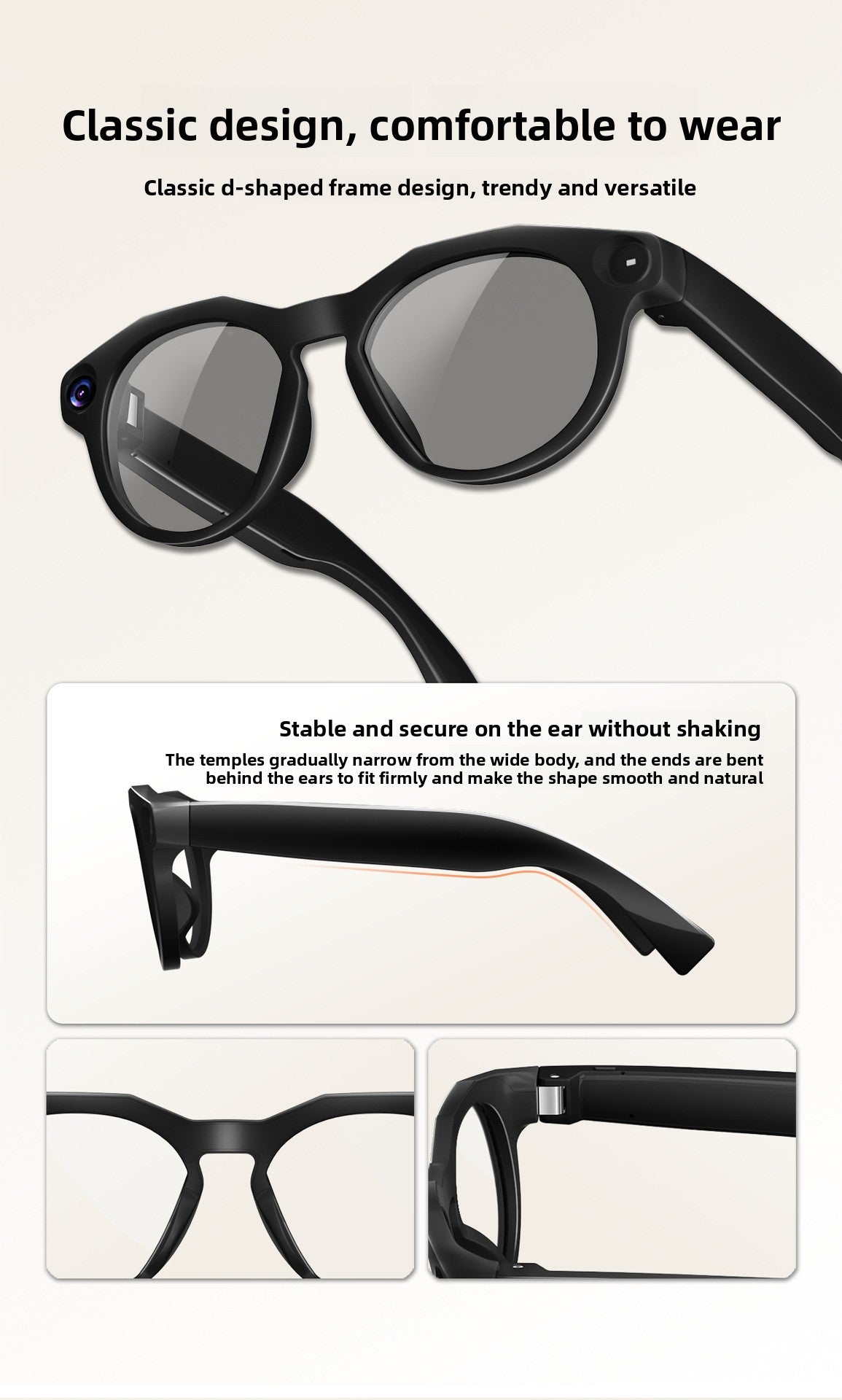 V12 Smart Glasses 13MP HD Camera – AI Real-Time Translation, Photo & Video Recording, 290mAh Type-C